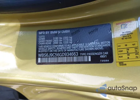 2016 BMW M6 z USA, uszkodzony, nr VIN WBS6J9C56GD934663